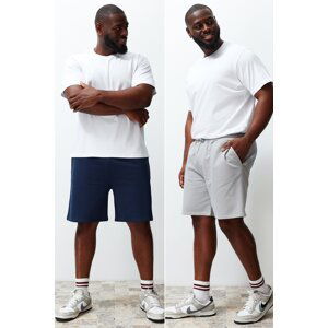 Trendyol Plus Size Grey-Navy 2-Pack Regular/Regular Fit 100% Cotton Shorts