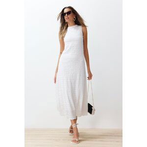 Trendyol White Plain Texture A-line/Bell Form Crew Neck Texture Maxi Dress