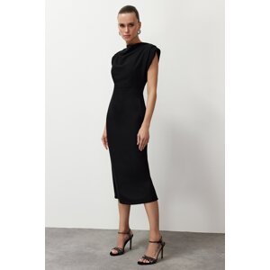 Trendyol Black Degaje Collar Body-Fitting Woven Stylish Evening Dress