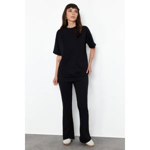 Trendyol Black 100% Cotton Oversize Pattern Spanish Leg Knitted Bottom-Top Set
