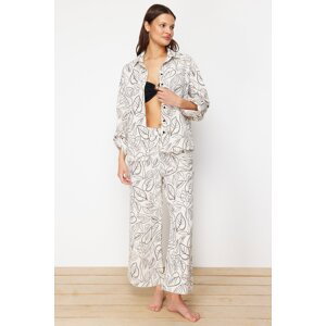 Trendyol Floral Patterned Woven Linen Look Shirt Trousers Set