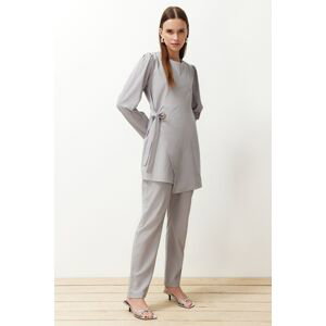 Trendyol Gray Eyelet Detailed Woven Two Piece Set