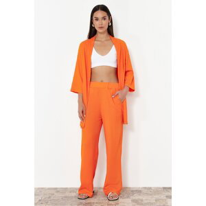 Trendyol Orange Relaxed/Comfortable Cut Kimono Knitted Top and Bottom Set