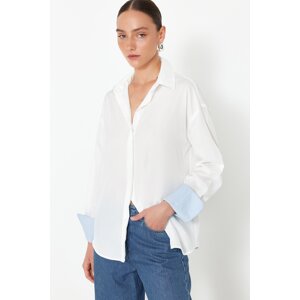 Trendyol Ecru Boyfriend Pattern Cuff Detailed Woven Shirt