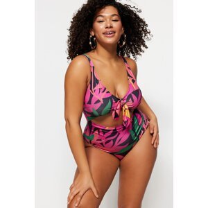 Trendyol Curve Tropical Patterned Tie Detail Swimsuit