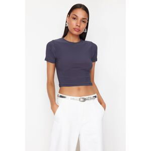 Trendyol Anthracite Fitted Crop Stretchy Knitted Blouse