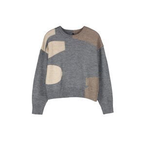 Trendyol Anthracite Soft Textured Wide Fit Color Block Knitwear Sweater