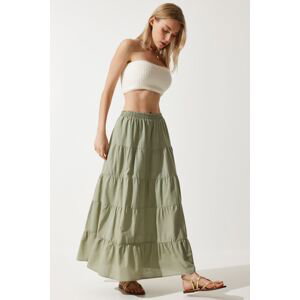 Happiness İstanbul Women's Khaki Flywheel Summer Loose Comfortable Skirt