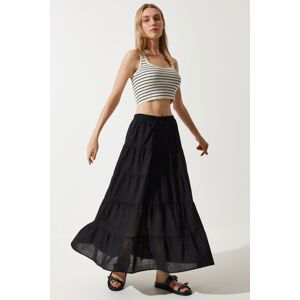 Happiness İstanbul Woman's Black Flounced Summer Loose Comfortable Skirt