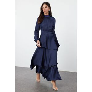 Trendyol Navy Blue Skirt Layered Satin Woven Evening Dress/Night Dress