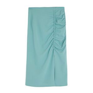 Trendyol Khaki Drape and Slit Detailed Crepe Fabric Midi Knitted Skirt