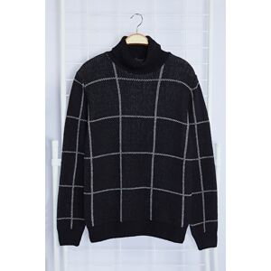 Trendyol Black FL Slim Turtleneck Plaid / Checkered Knitwear Sweater
