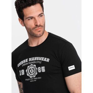 Ombre T-shirt męski z nadrukiem w stylu college – czarny