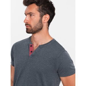 Ombre Men's T-shirt with unbuttoned round henley neckline - navy blue