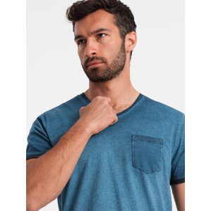 Ombre Men's brindle V-neck T-shirt with pocket - navy blue