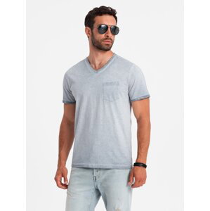Ombre Men's brindle V-neck T-shirt with pocket - grey