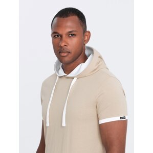 Ombre Men's casual cotton t-shirt with hood - beige