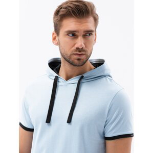 Ombre Men's casual cotton t-shirt with hood - light blue