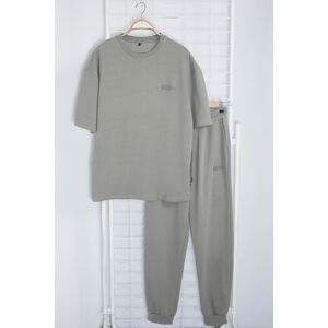 Trendyol Gray Oversize/Wide Cut Printed T-Shirt Tracksuit Bottom-Top Set