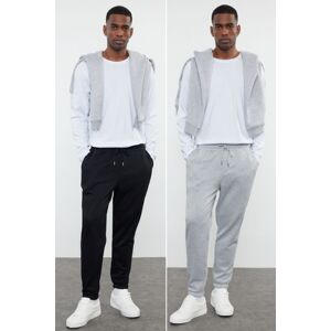 Trendyol Black-Grey Regular/Normal Cut Elastic Leg Thick Inside Polar Fleece 2-Pack Sweatpants