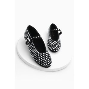 Marjin Women's Helmet Stone Ballerina Shoes Mary Jane Tevila Black
