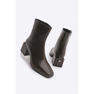 Marjin Women's Heeled Boots & Booties Flat Toe Wooden Pattern Heels Zippered Daily Classic Boots Noyes Brown.