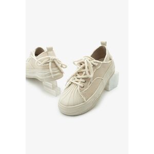 Marjin Women's Thick Sole Linen Fabric Sneaker Sports Shoes Pearl Beige