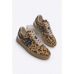 Marjin Women's Sneaker Lace-Up Flat Sole Sports Shoes Tione Leopard