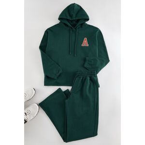 Trendyol Emerald Green Oversize/Wide Cut Hooded Letter Embroidered Tracksuit