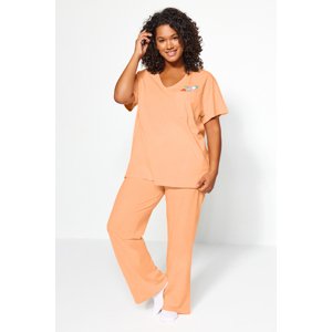 Trendyol Curve Salmon Printed Pocket Detailed Knitted Pajama Set