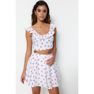 Trendyol Fruit Patterned Woven Ruffle 100% Cotton Blouse Skirt Set