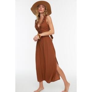 Trendyol Cinnamon Maxi Knitted Tassels Beach Dress