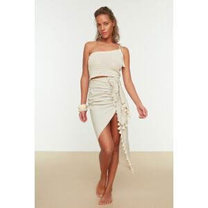 Trendyol Beige Midi Woven Tassel Skirt