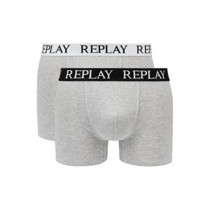 Replay Boxerky Boxer Style 01/C Basic Cuff Logo 2Pcs Box - Medium Grey Mel/White - Pánské
