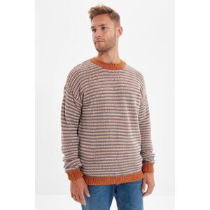 Trendyol Camel Men Regular Crew Neck Jacquard Sweater