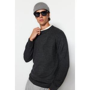 Trendyol Anthracite Slim Fit Crew Neck Textured Knitwear Sweater