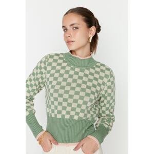 Trendyol Mint Stand-Up Collar Jacquard-Knitwear Sweater