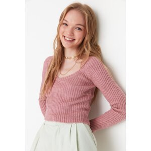 Trendyol Pale Pink Crop Soft Textured Basic Knitwear Sweater