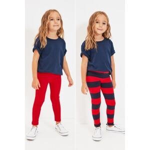 Trendyol Red-Multicolored Striped 2-Pack Girls Knitted Leggings