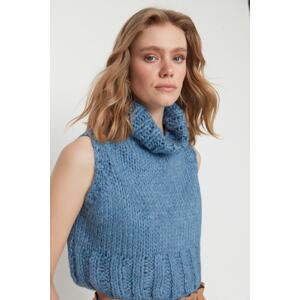 Trendyol Blue Crop Soft Textured Turtleneck Knitwear Sweater