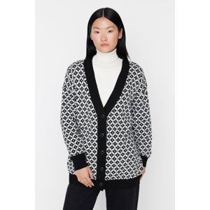 Trendyol Black V-Neck Patterned Knitwear Cardigan