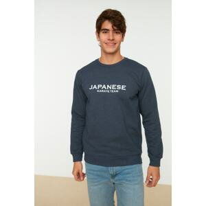 Trendyol Indigo Men's Regular/Real fit Crewneck Long Sleeve Printed Sweatshirt