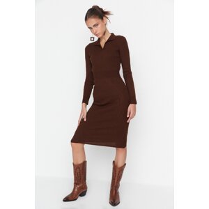 Trendyol Brown Brown Midi Knitwear Polo Neck Dress