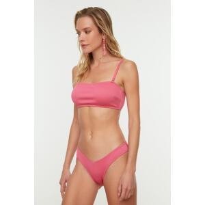 Trendyol Pink Textured V-Cut Bikini Bottom