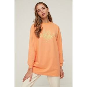 Trendyol Orange Crewneck Knitted Sweatshirt with Print Detailed