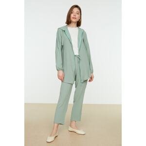 Trendyol Mint Hoodie, Zippered Aerobin, Cardigan-Pants Weave Suit