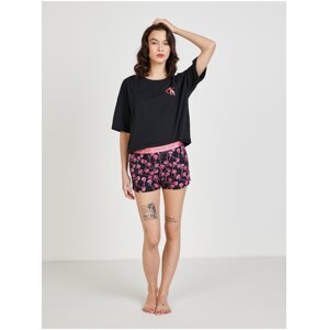 Růžovo-černé dámské vzorované pyžamo Calvin Klein Underwear - Dámské