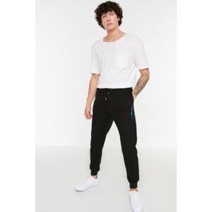 Trendyol Men's Black Regular/Regular Cut, Text and Print Jogger Sweatpants with Elasticated Legs