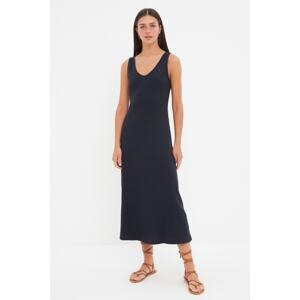 Trendyol Navy Blue Ribbed A-line Midi Knitted Dress