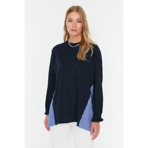 Trendyol Navy Blue 100% Cotton Color Block Knitted Tunic with Button Detail at the Back
